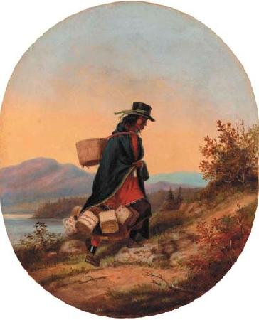 Cornelius Krieghoff Indian Basket Seller in Autumn Landscape oil painting image